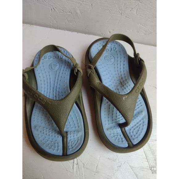 CROCS Athens Flip Flops Sandals Thong Green Blue child 6/7 Slip On Strap - Picture 1 of 7